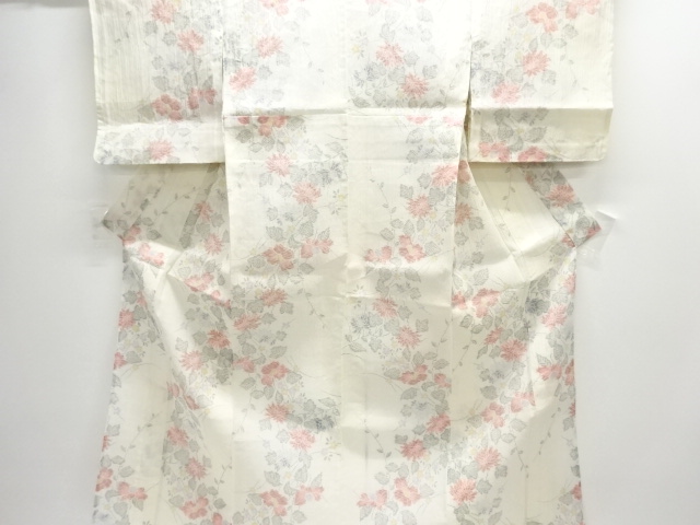 アンティーク　本場小千谷ちぢみ　花模様織り出し着物